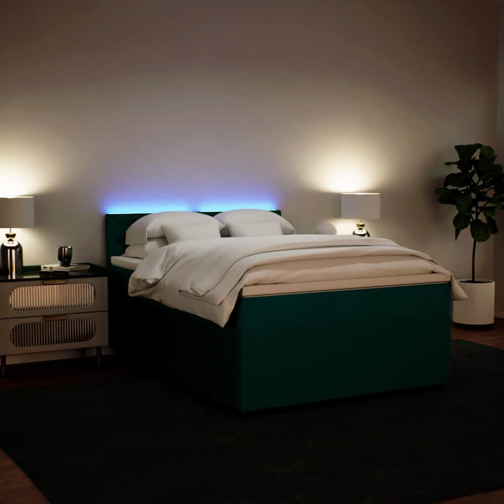 Cama com molas/colchão 140x200 cm veludo verde-escuro