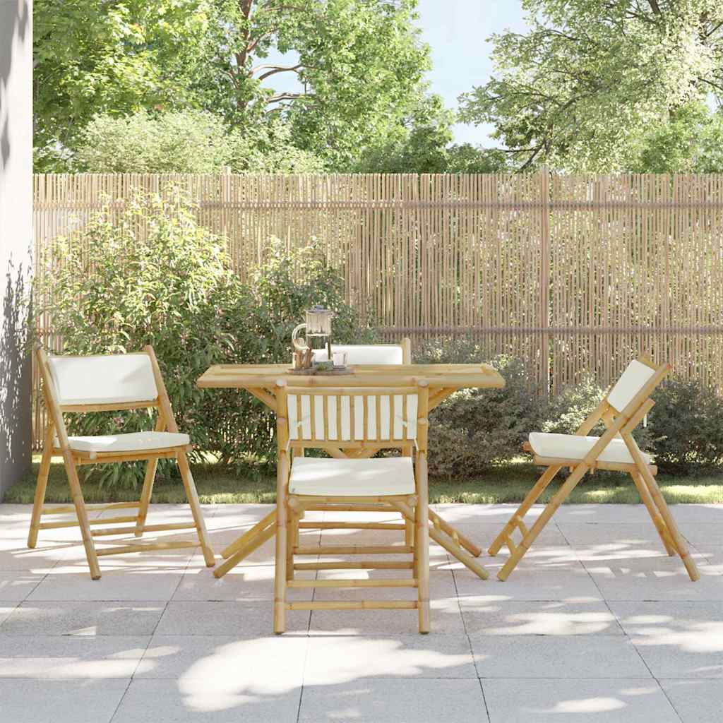 4 Pcs cadeiras bistrô dobráveis c/ almofadões branco nata bambu