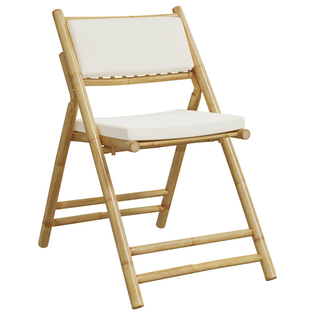 4 Pcs cadeiras bistrô dobráveis c/ almofadões branco nata bambu