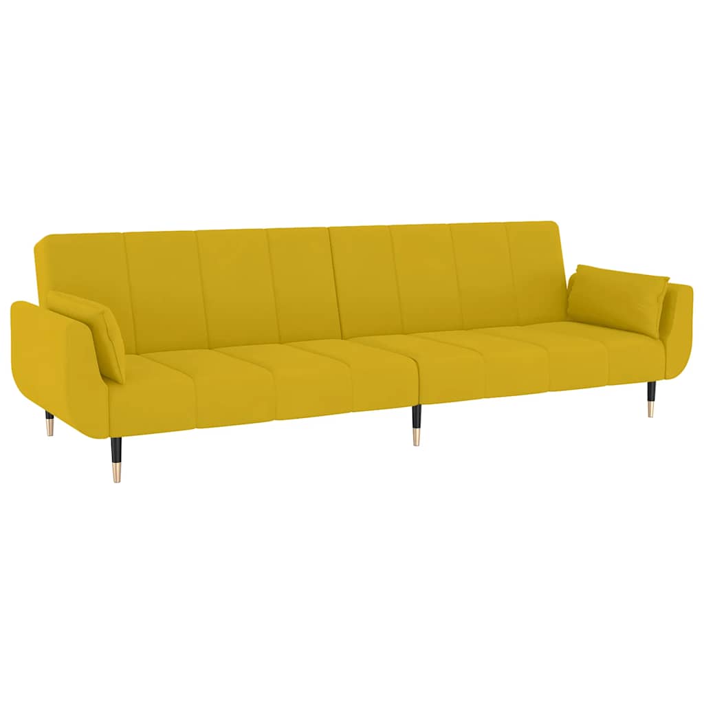 Sofá-cama 2 lugares com duas almofadas veludo amarelo