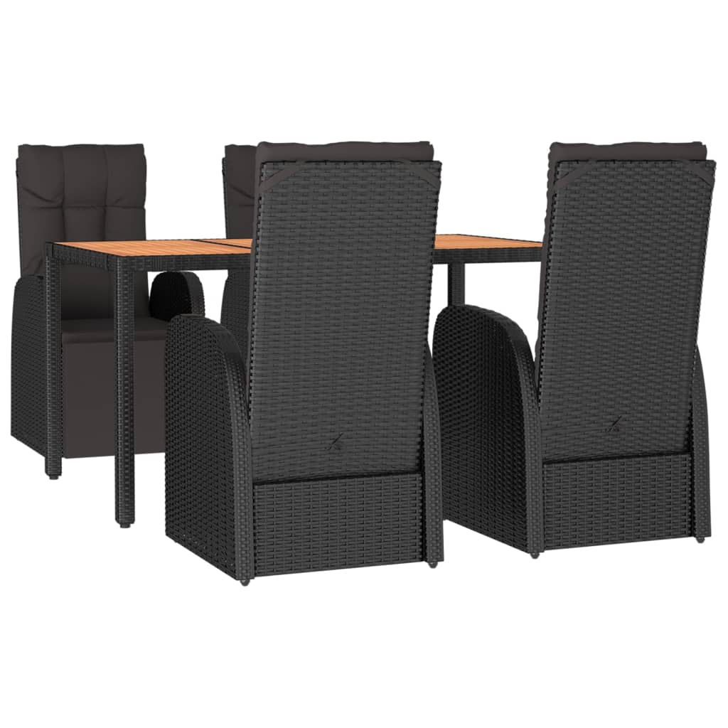 5 Pcs conjunto de jantar p/ jardim vime PE/acácia maciça preto