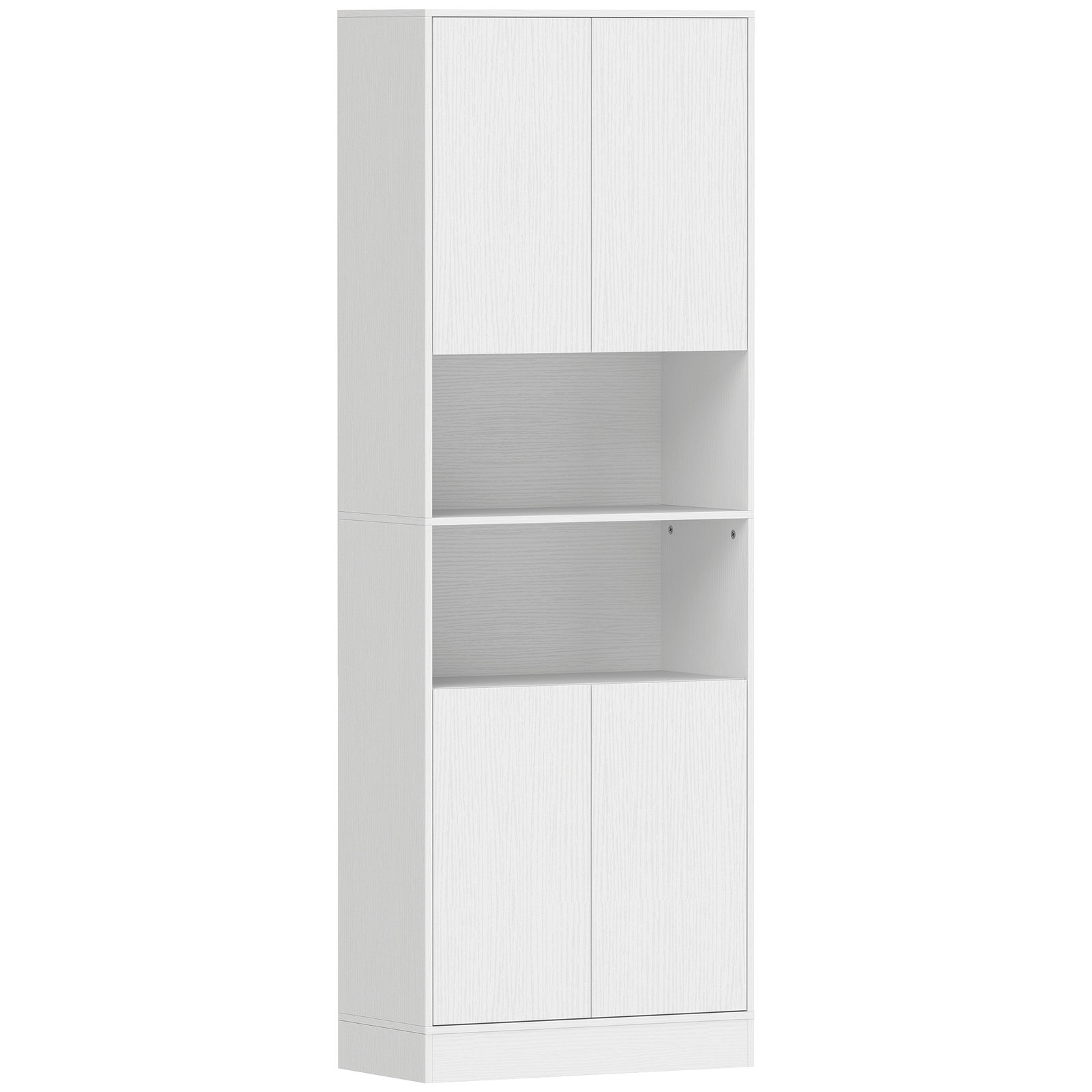 Armário de cozinha com 4 portas de fecho suave prateleiras ajustáveis e 2 compartimentos abertos branco