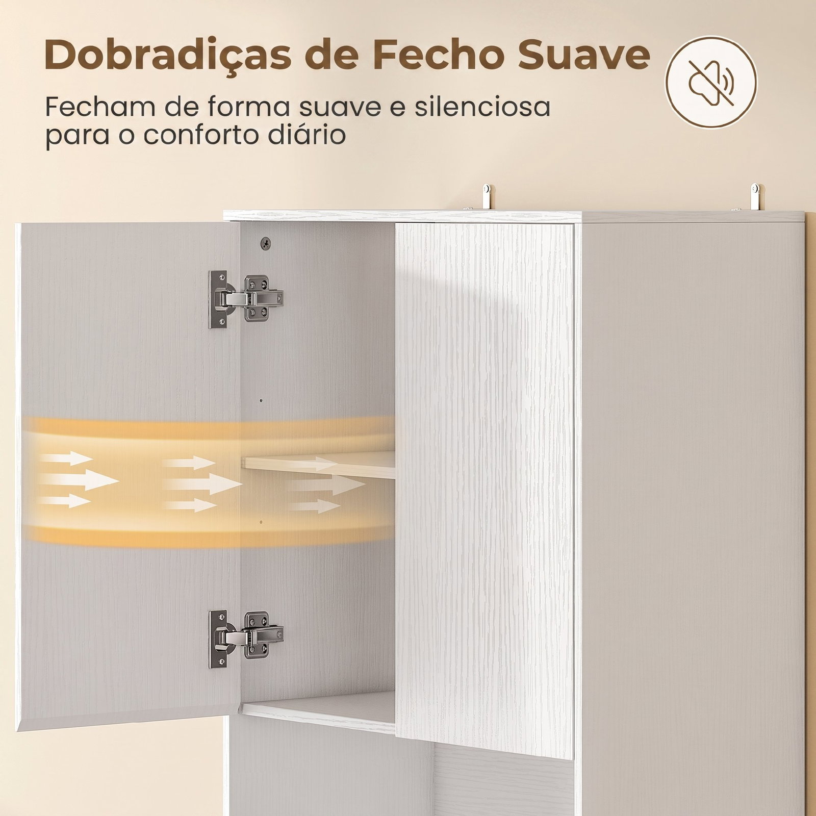 Armário de cozinha com 4 portas de fecho suave prateleiras ajustáveis e 2 compartimentos abertos branco