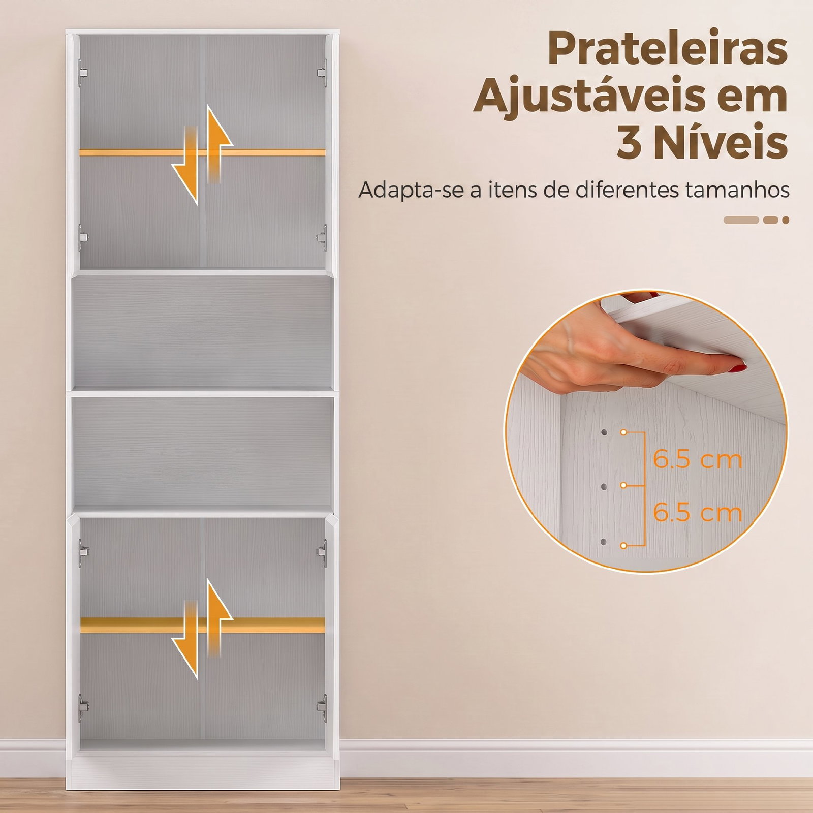 Armário de cozinha com 4 portas de fecho suave prateleiras ajustáveis e 2 compartimentos abertos branco