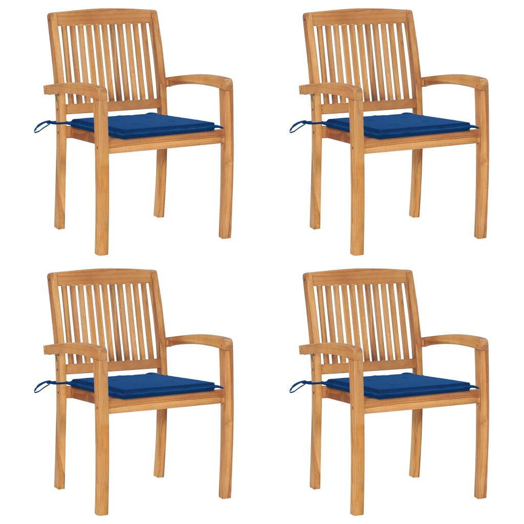 Cadeiras de jardim empiháveis c/ almofadões 4 pcs teca maciça