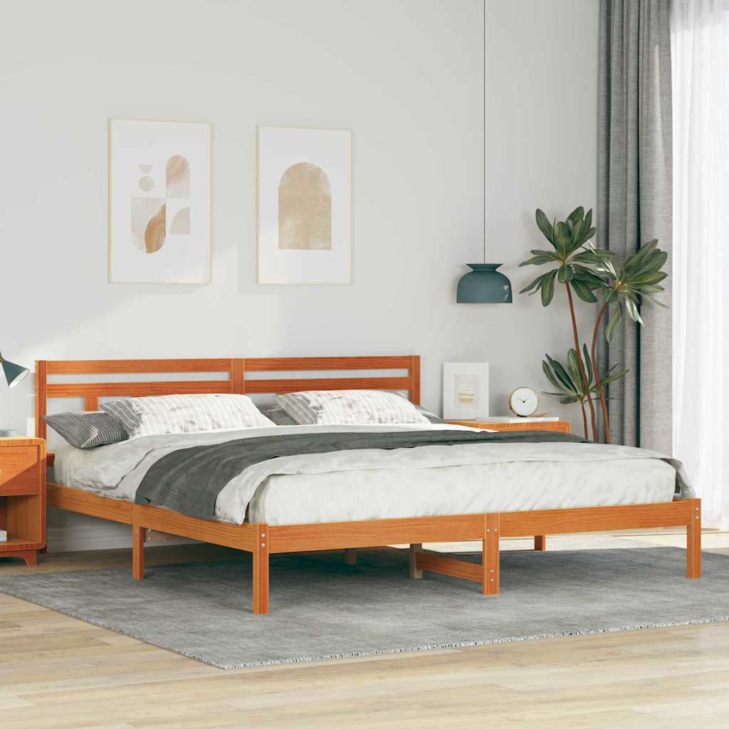 Estrutura da cama com cabeceira castanho madeira de pinheiro