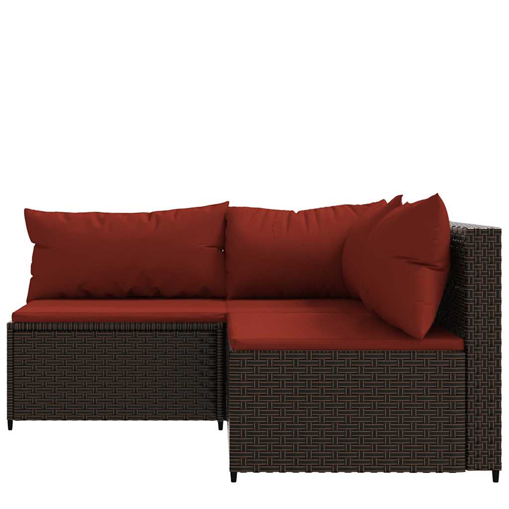 3 Pcs conjunto lounge jardim c/ almofadões vime PE castanho