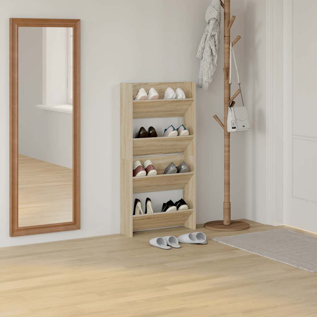 Sapateiras de parede 2 pcs 60x18x60cm contrapl. carvalho sonoma