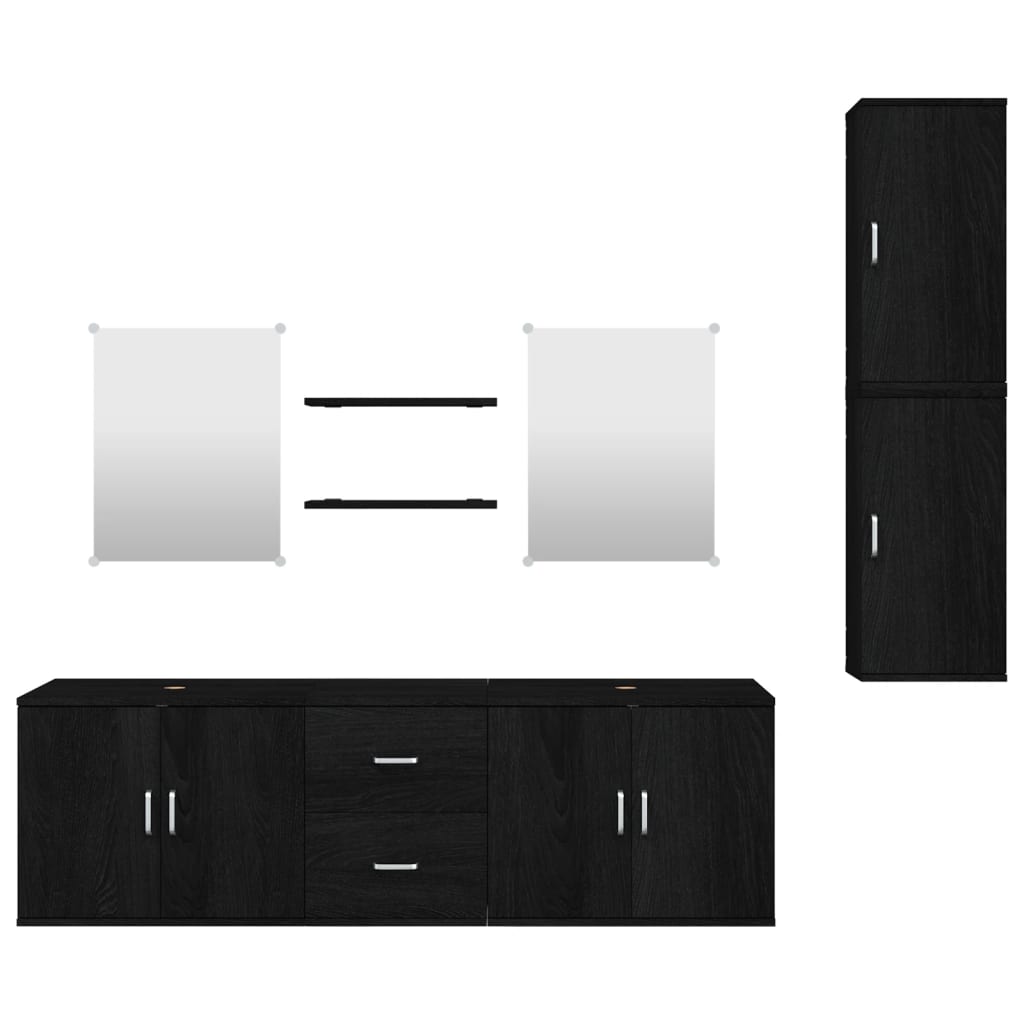 7 Pcs conjunto móveis casa de banho derivados de madeira preto