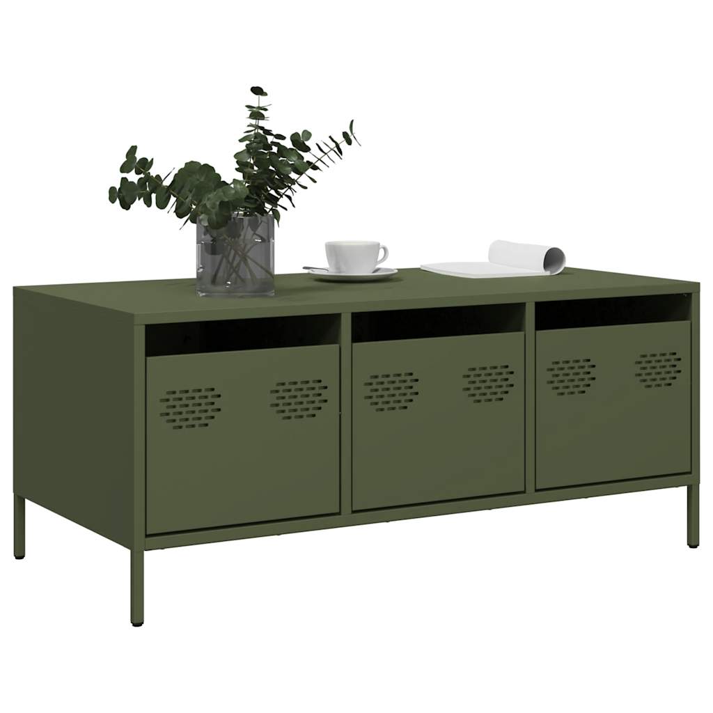 Mesa centro 101,5x50x43,5 cm aço laminado a frio verde-azeitona