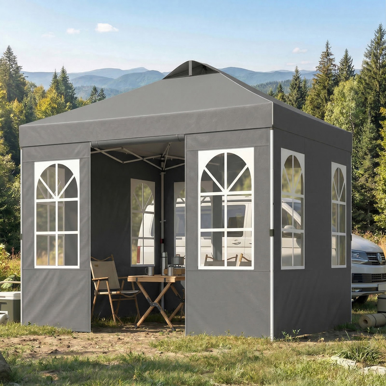 Tenda dobrável 3x3 m pop-up com upf50+, 4 laterais removíveis, altura ajustável e bolsa de transporte - cinzento escuro