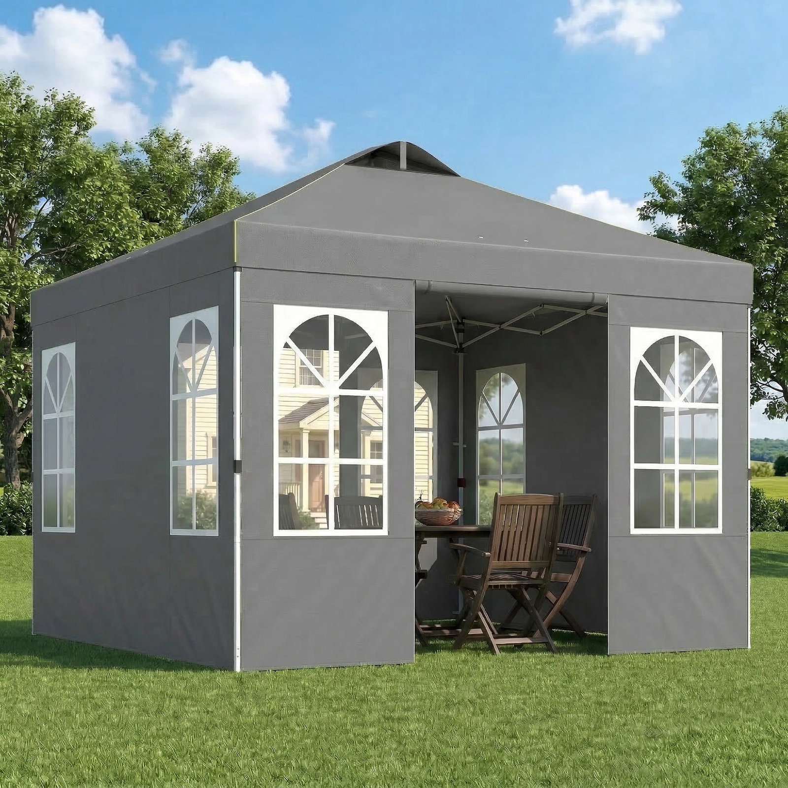 Tenda dobrável 3x3 m pop-up com upf50+, 4 laterais removíveis, altura ajustável e bolsa de transporte - cinzento escuro
