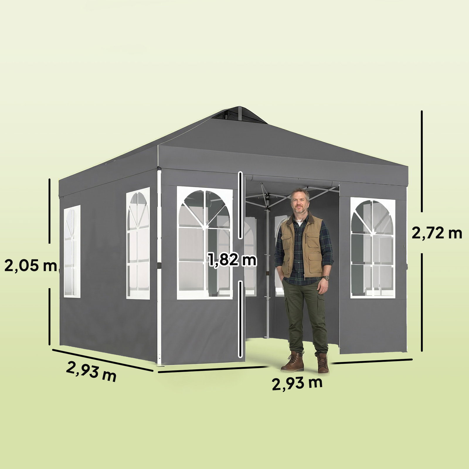 Tenda dobrável 3x3 m pop-up com upf50+, 4 laterais removíveis, altura ajustável e bolsa de transporte - cinzento escuro