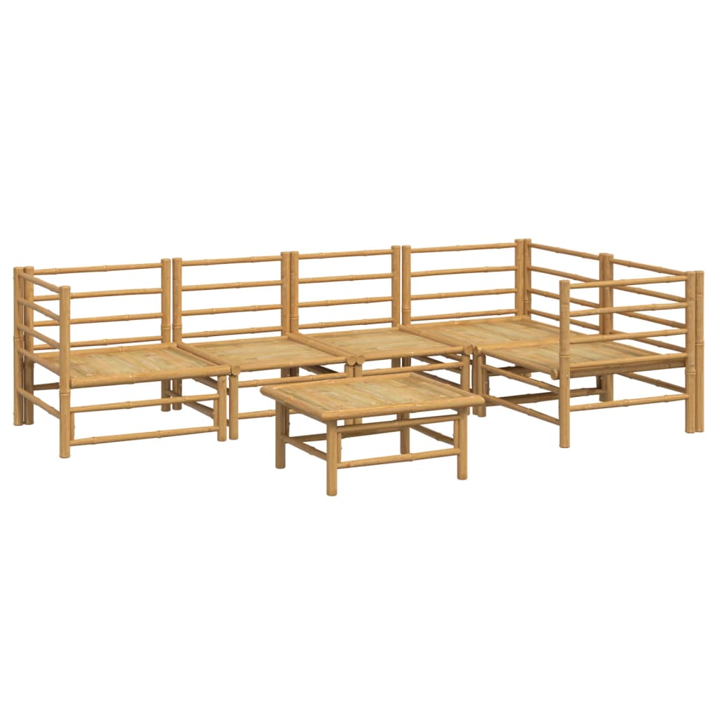 6 Pcs conj. lounge de jardim bambu c/ almofadões cinzento-claro