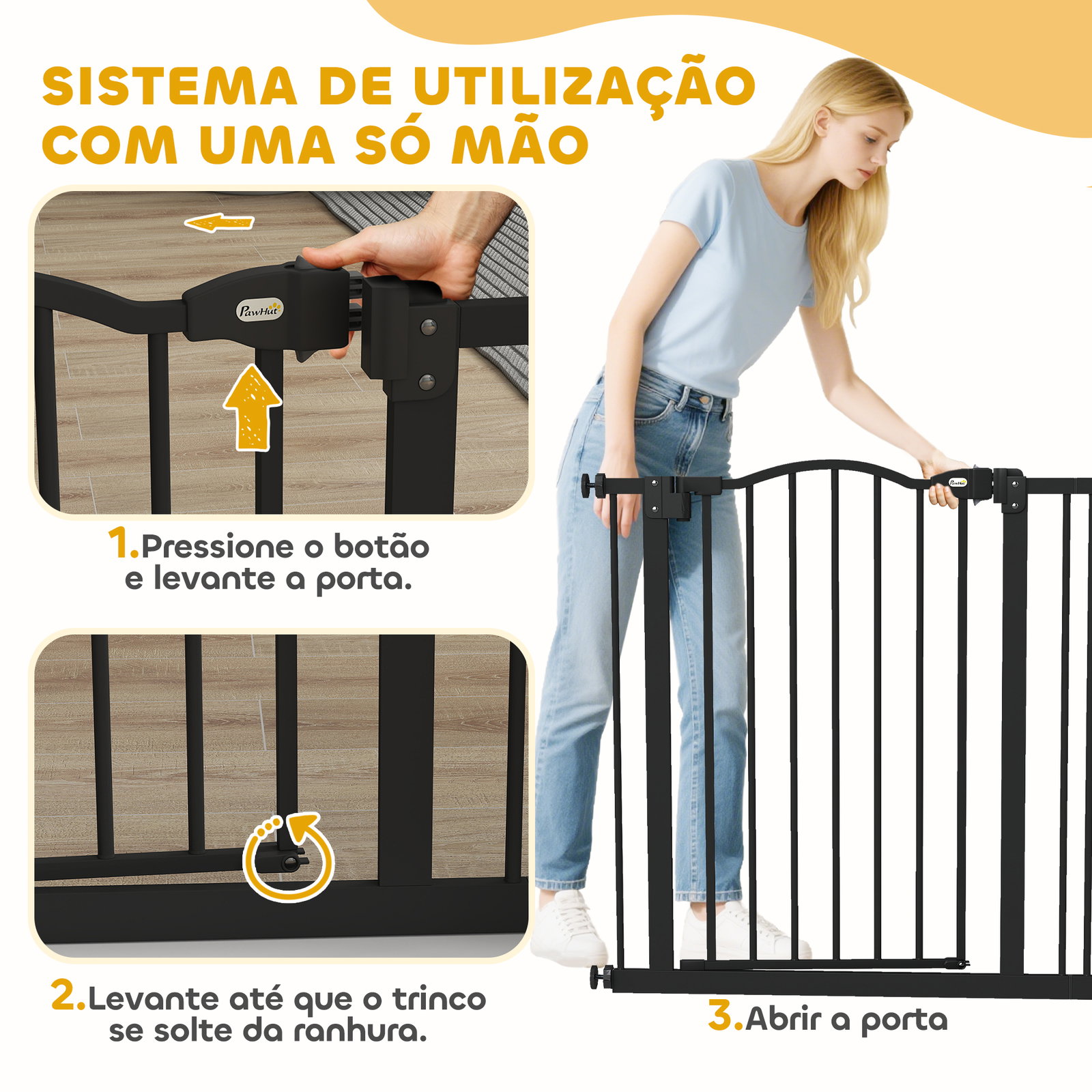 Barreira de segurança para cães com largura ajustável 74-80 cm e extensões para escadas e portas preto