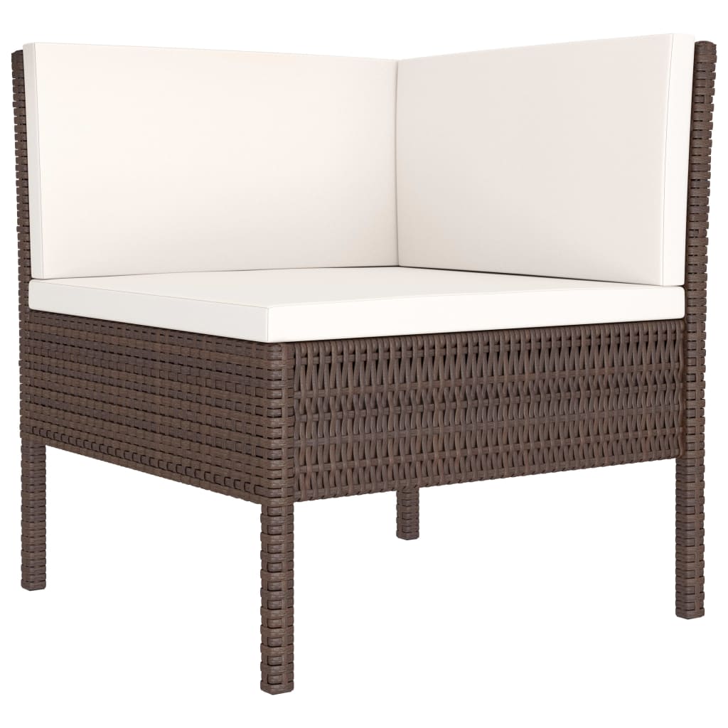 3 Pcs conjunto lounge jardim c/ almofadões vime PE castanho
