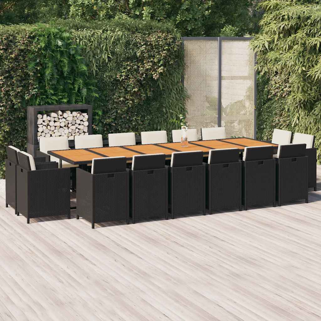 17 Pcs conjunto jantar p/ jardim c/ almofadões vime PE preto