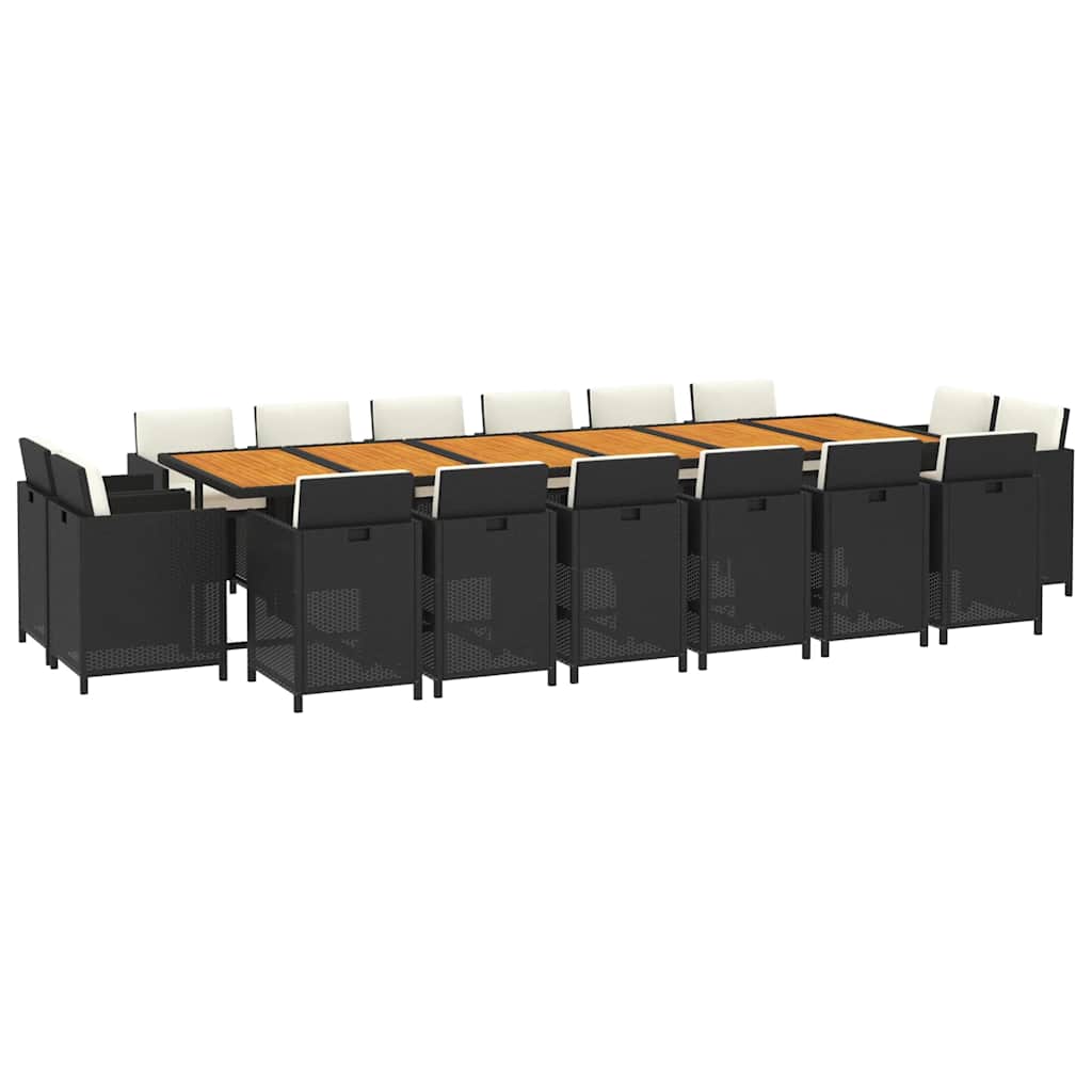 17 Pcs conjunto jantar p/ jardim c/ almofadões vime PE preto