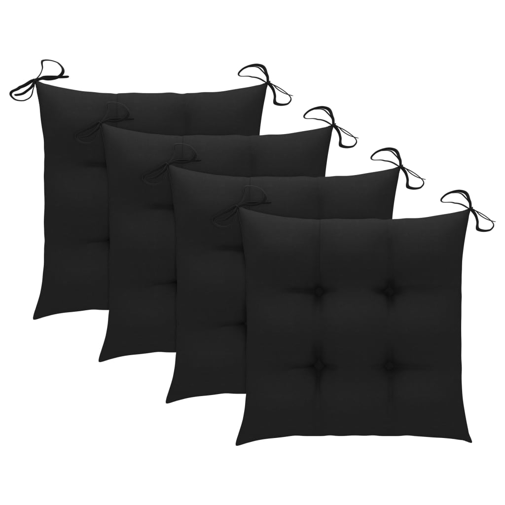 Cadeiras de jardim c/ almofadões pretos 3 pcs teca maciça