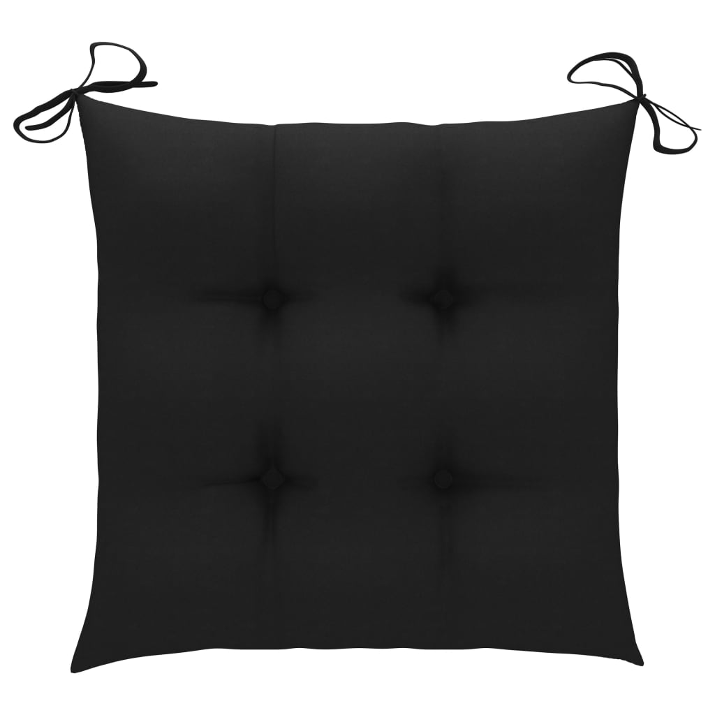 Cadeiras de jardim c/ almofadões pretos 3 pcs teca maciça