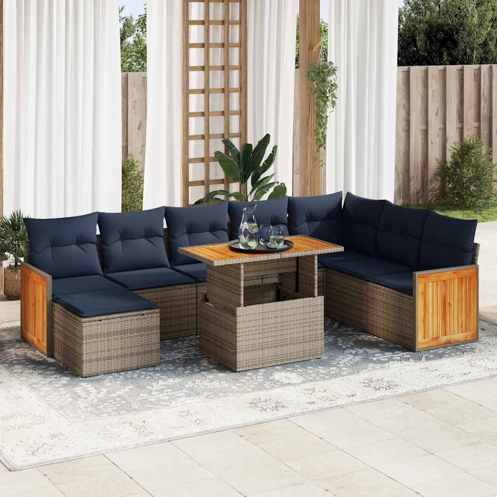 11 Pcs conjunto sofás de jardim c/ almofadões vime PE/acácia