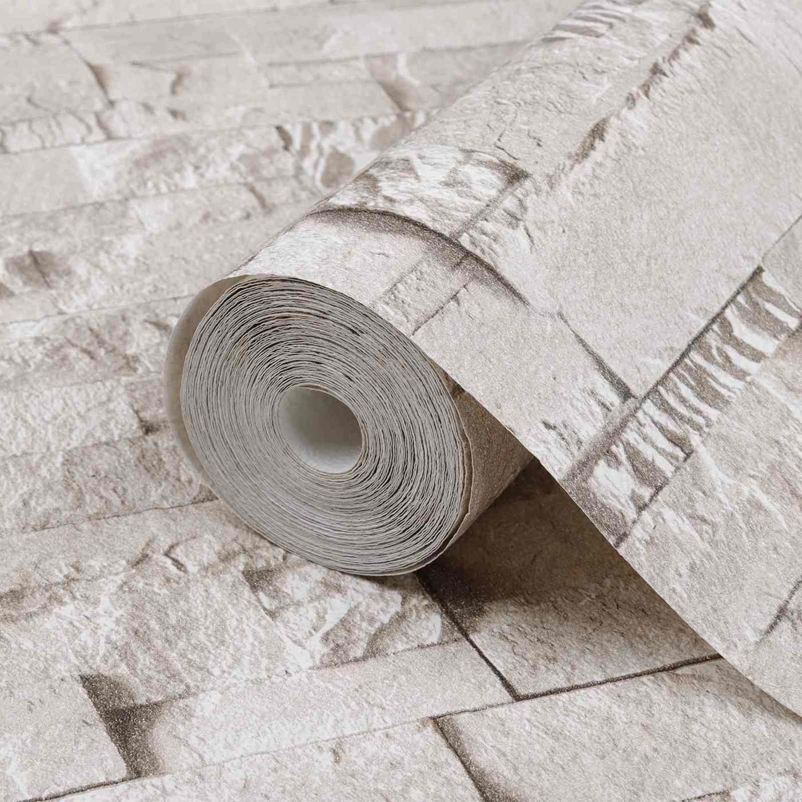 Papel de parede 3d de pedra creme 10 x 0,53 m tecido não tecido