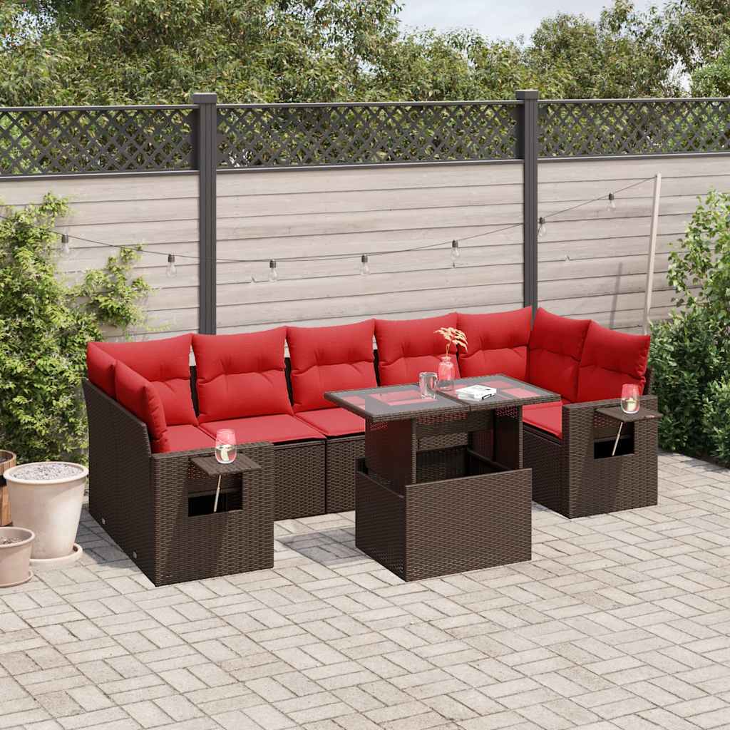Conjunto de sofá de jardim com 8 peças e almofadas em rattan sintético marrom