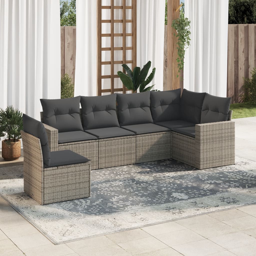 6 Pcs conjunto sofás de jardim com almofadões vime cinzento
