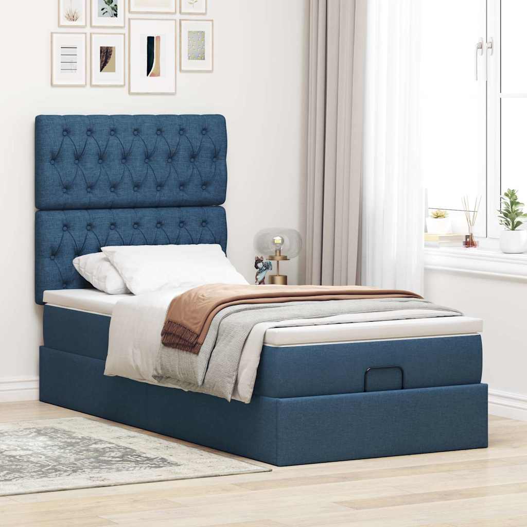 Cama otomana com colchão 90x200 cm tecido azul