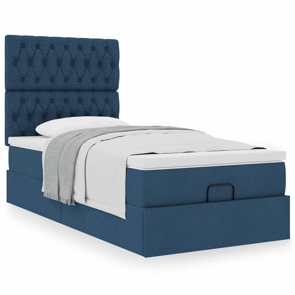 Cama otomana com colchão 90x200 cm tecido azul