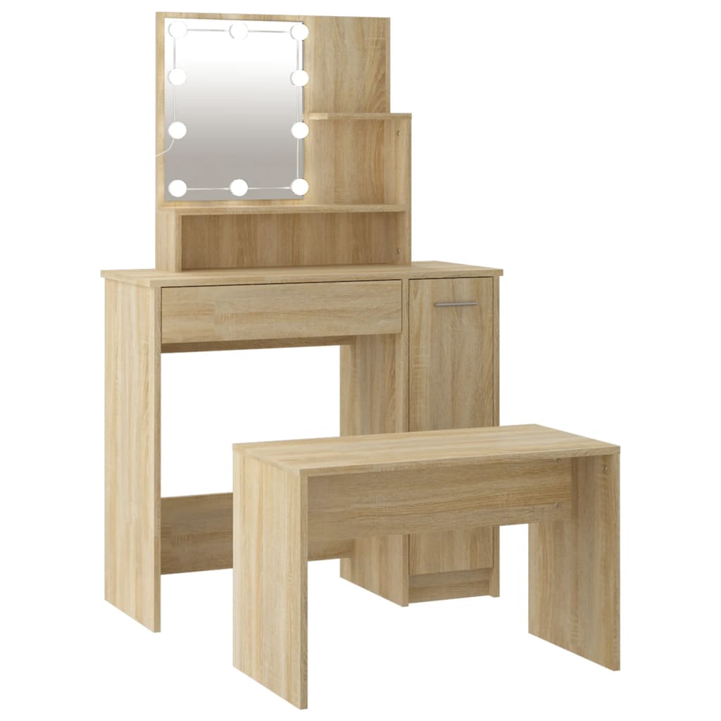 Conjunto toucador c/ leds madeira processada carvalho sonoma