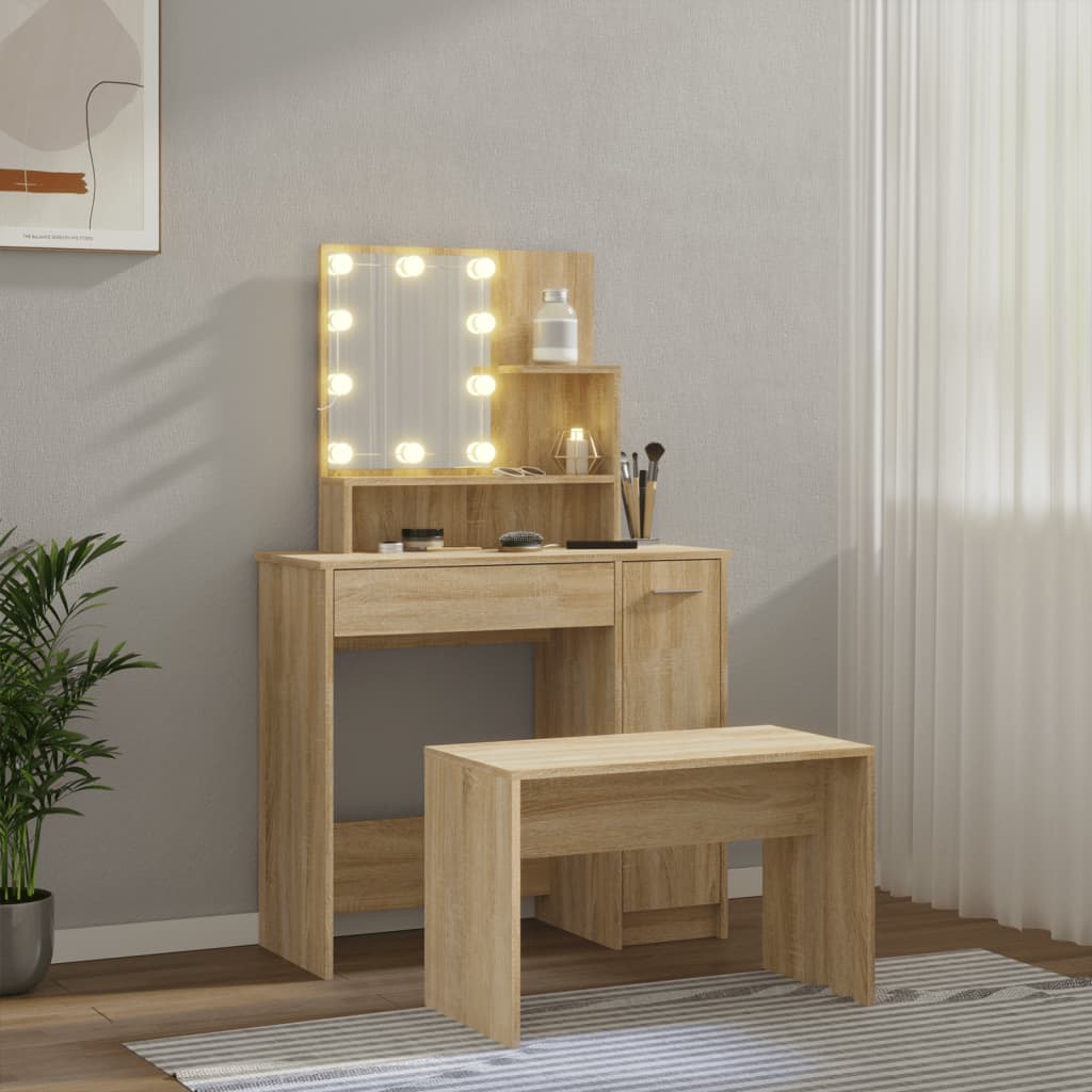 Conjunto toucador c/ leds madeira processada carvalho sonoma