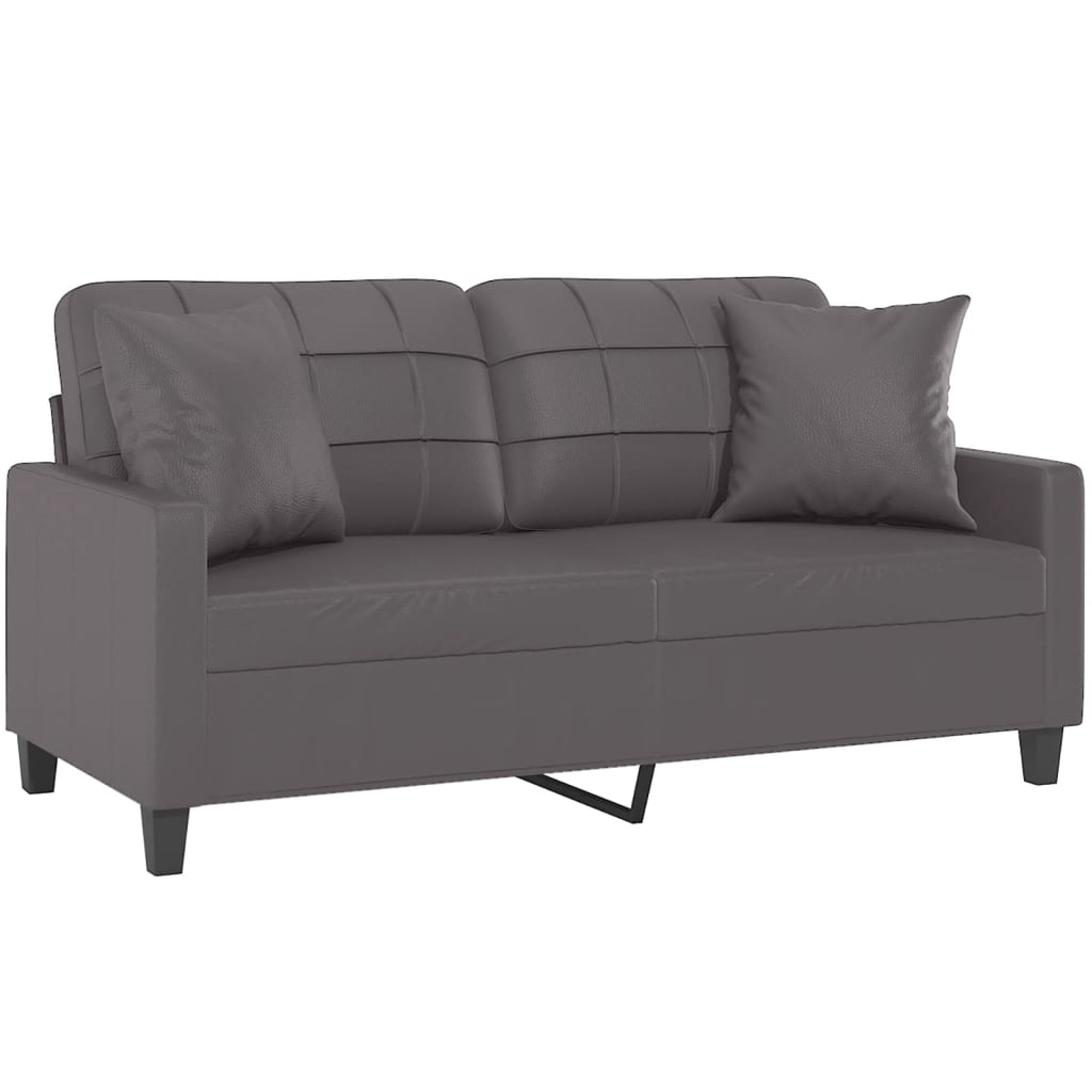 Sofá 2 lugares + almofadas decorativas 140cm couro artif. cinza