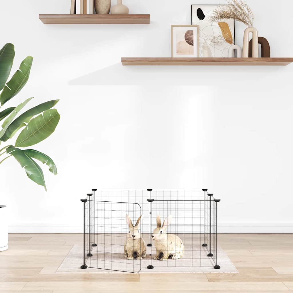 Gaiola para animais de estimação com 8 painéis e porta, preta, 70x70x35 cm, aço