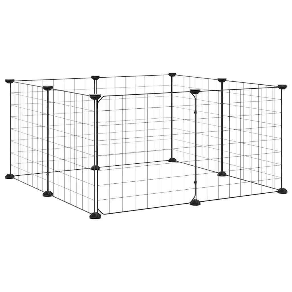 Gaiola para animais de estimação com 8 painéis e porta, preta, 70x70x35 cm, aço