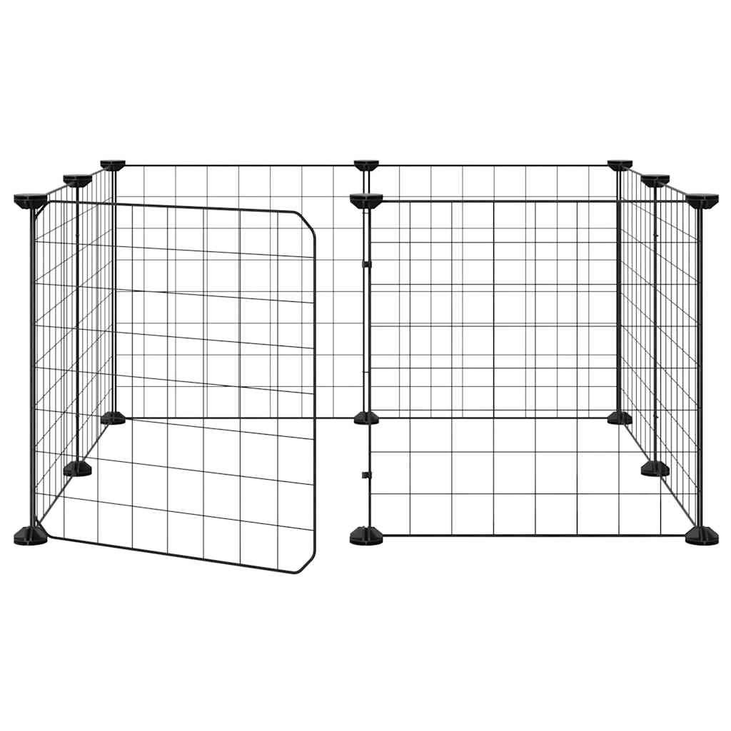 Gaiola para animais de estimação com 8 painéis e porta, preta, 70x70x35 cm, aço