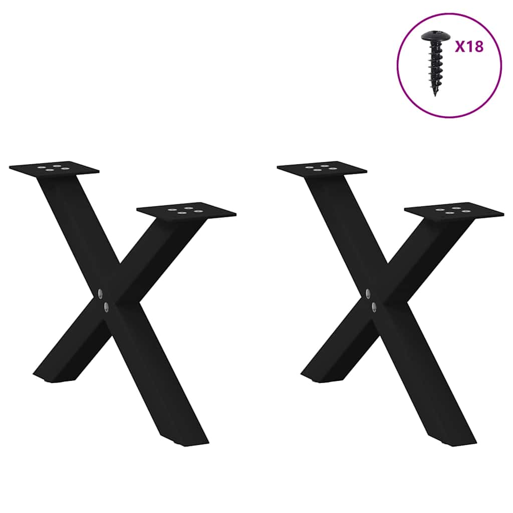 Pés para mesa de centro em formato de x, 2 peças, preto, 60x(30-31) cm, aço