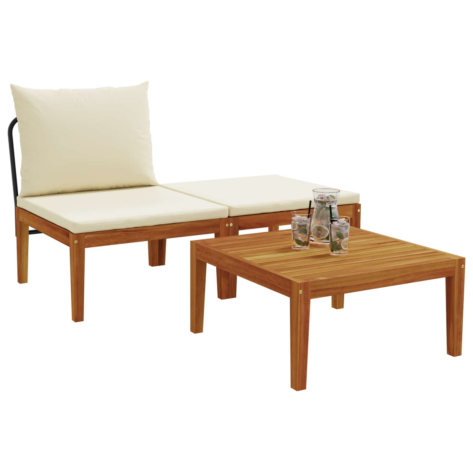 3 Unid. conjunto de lounge de jardim com almofadas natural