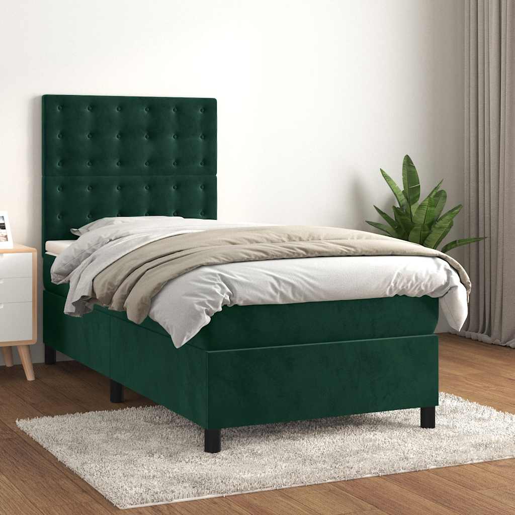 Cama com molas/colchão 100x200 cm veludo verde-escuro