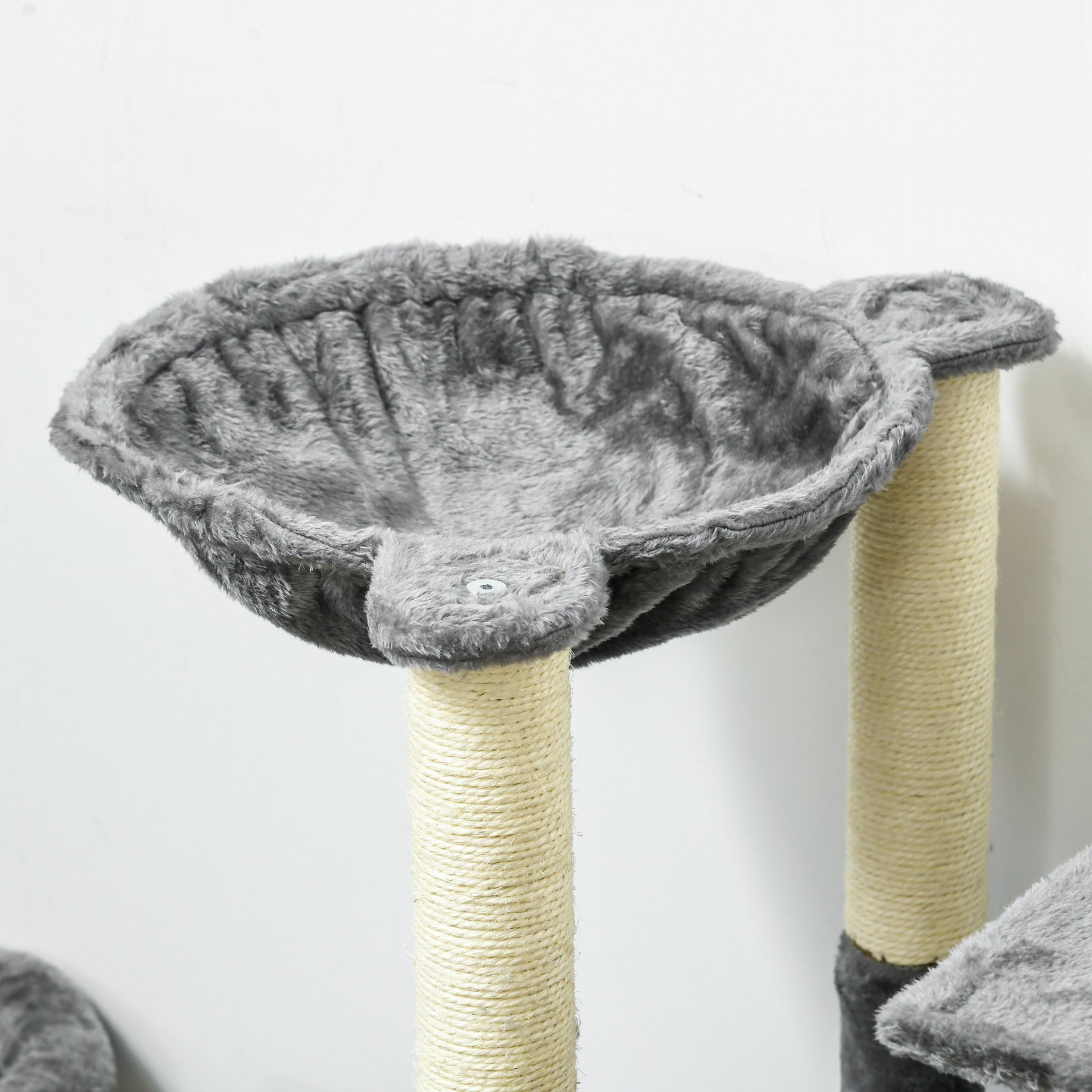 Arranhador para gatos com poste de arranhar de sisal cama caverna plataformas e bolas suspensas 49x49x144 cm cinza