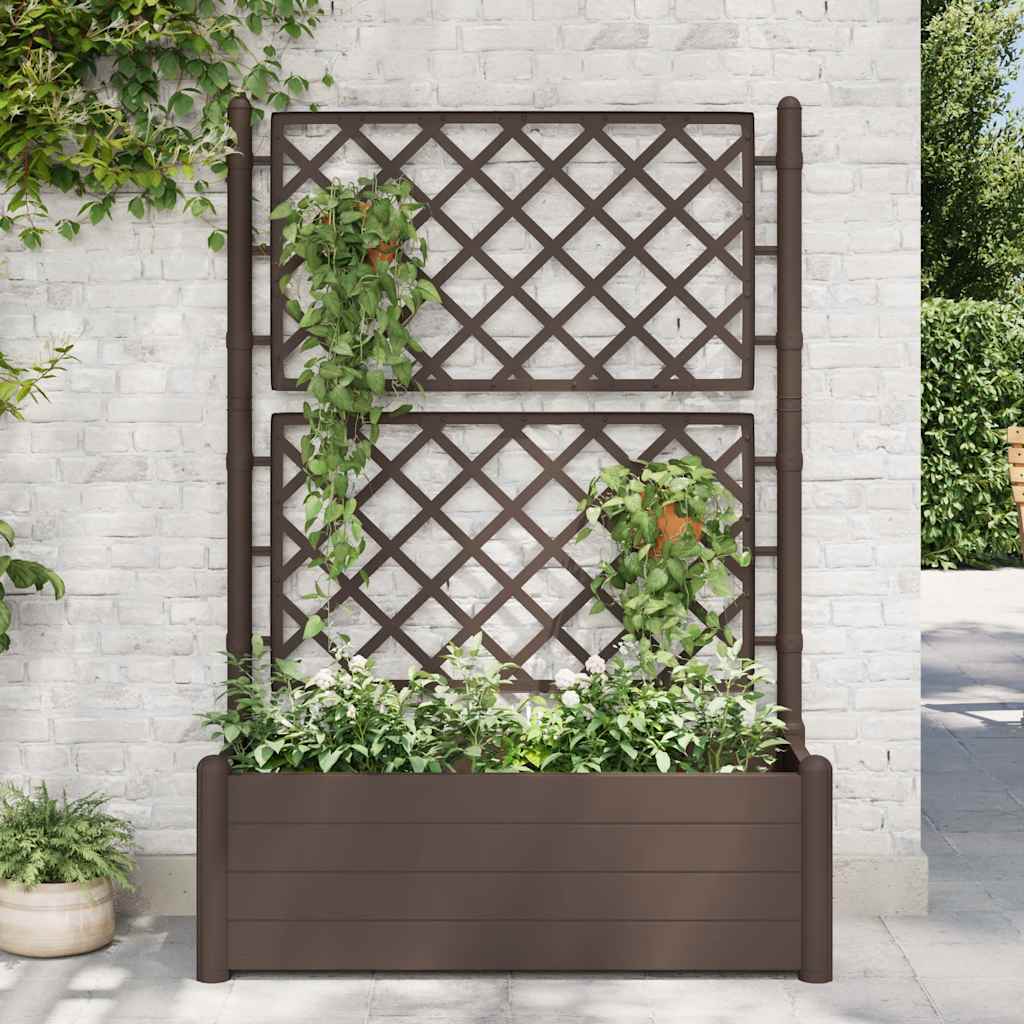 Vaso/floreira de jardim com treliça 100x43x142 cm PP cor moca