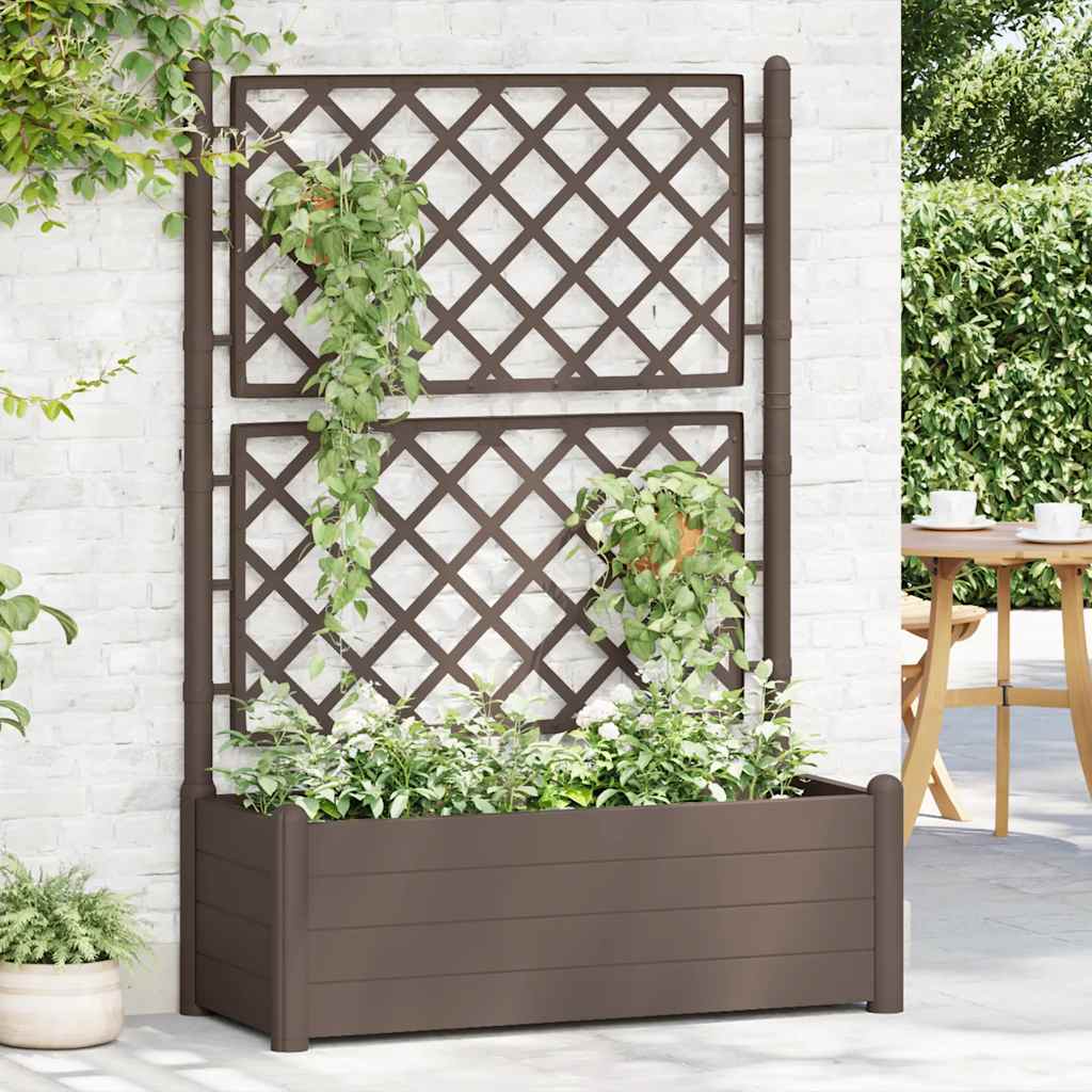 Vaso/floreira de jardim com treliça 100x43x142 cm PP cor moca