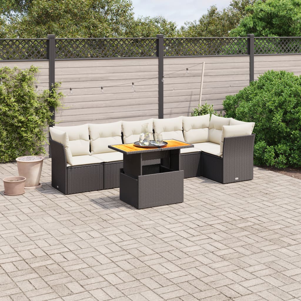 7 Pcs conjunto de sofás p/ jardim c/ almofadões vime PE preto