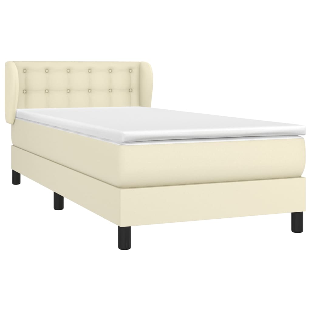 Cama com molas/colchão 90x190 cm couro artificial cor creme