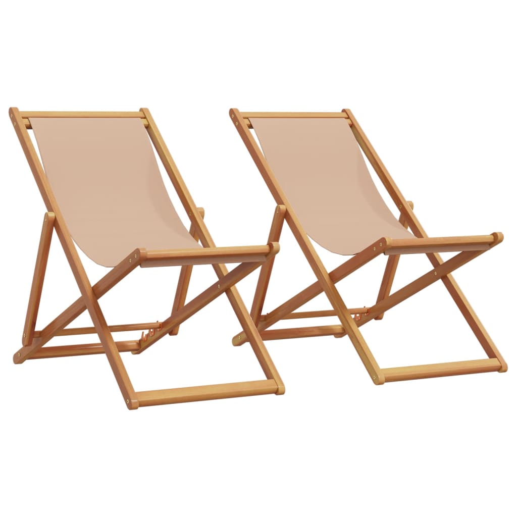 Cadeiras praia dobráveis 2 pcs tecido/madeira cinza-acastanhado