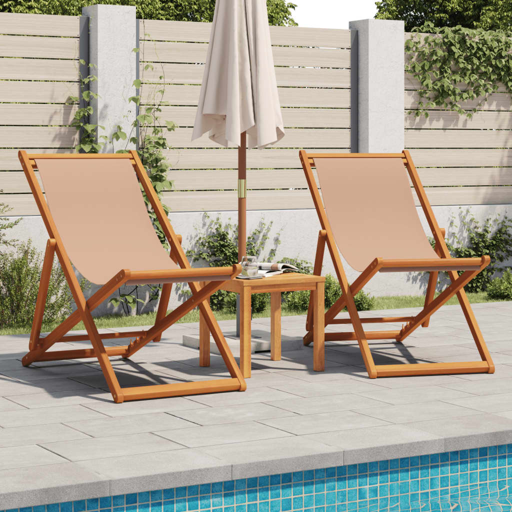 Cadeiras praia dobráveis 2 pcs tecido/madeira cinza-acastanhado