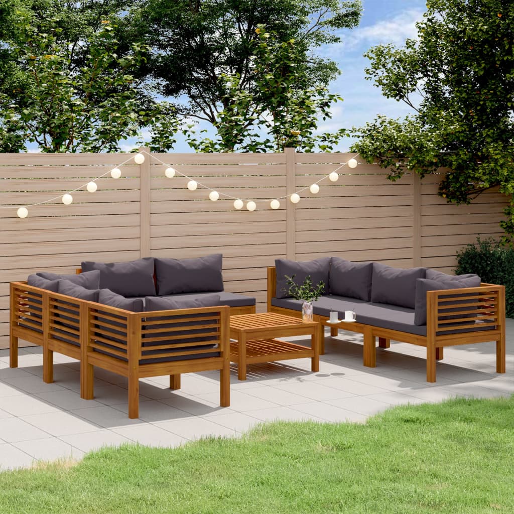 9 Pcs conjunto lounge de jardim com almofadões acácia maciça