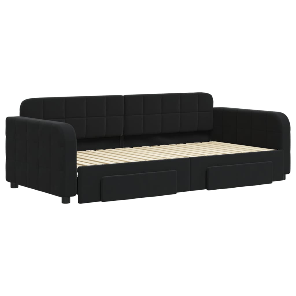 Sofá-cama com gavetão e gavetas 90x190 cm veludo preto