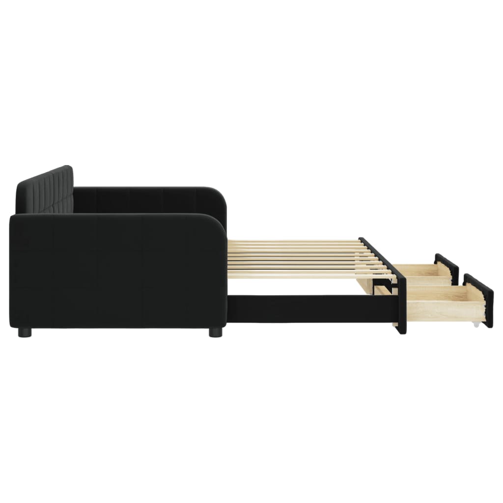 Sofá-cama com gavetão e gavetas 90x190 cm veludo preto