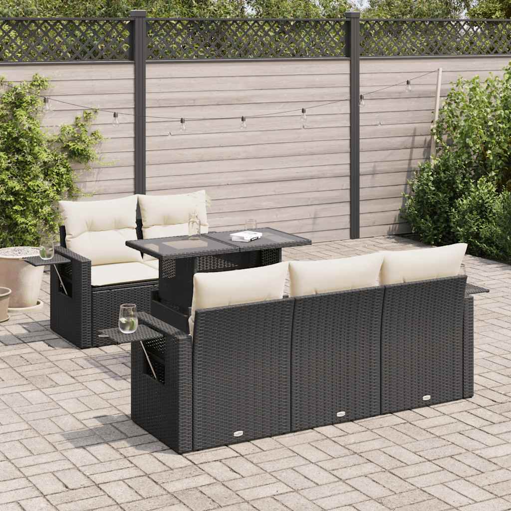 6 Pcs conjunto sofás de jardim c/ almofadões vime PE preto